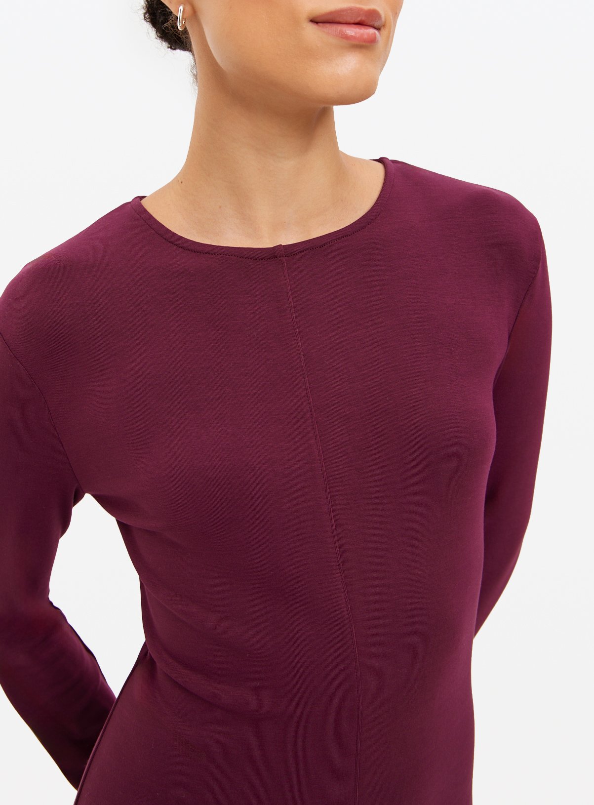 Dark Red Stitch Detail Long Sleeve Midaxi Dress 12 - Image 3 thumbnail